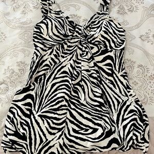 Zebra Black and White Ruched Asymmetrical Camisole Top